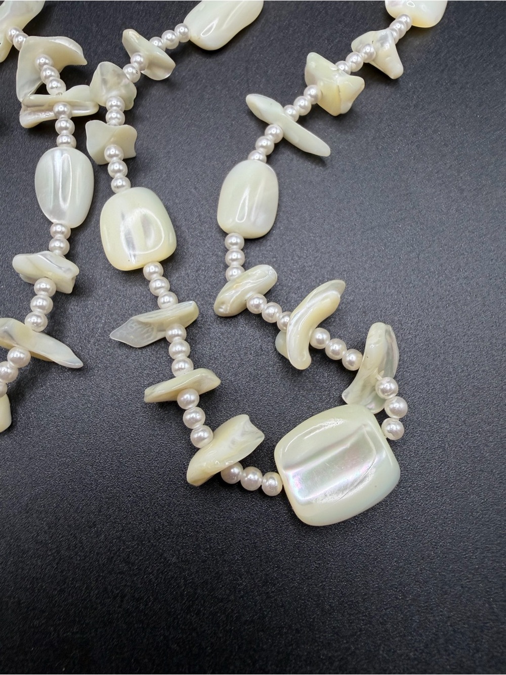 Mother of Pearl Beaded Necklace 48” #C310 MOP shells gorgeous! - Picture 3 of 9